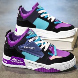 Boots 2023 Winter Leather Men's High Top Sneakers Fashion Plateforme de mode Purple Sneakers femme Élégante