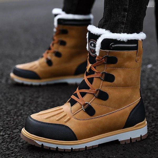 Bottes 2023 Hiver Hommes High-Top Coton Chaussures Imperméables Antidérapantes En Plein Air En Cuir Cachemire Hommes Neige Chaud Décontracté