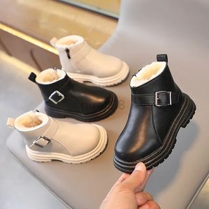 Bottes 2023 Hiver Nouvelles bottes chaudes pour enfants Bottes de neige pour filles STRAPE COTON Coton avec Velvet Baby Chaussures beige Black G10194 231027