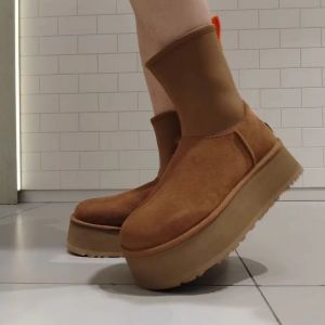 Botas 2023 Invierno Nuevo suela gruesa calcetines elásticos elevados botas de piso plataforma para mujeres botines de nieve botas de gamuza