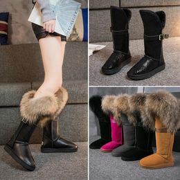 Bottes 2023 Bottes de neige d'hiver Femmes Real Fur Faute à la main