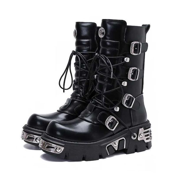 Bottes 2023 bottes d'hiver pour femmes style britannique street rock noir métal tube moyen chevalier Martin bottes de moto chaussure grande taille 41-44L2401