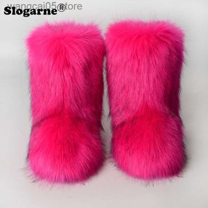 Laarzen 2023 Vrouwen Winter Faux Vos Bont Laarzen Vrouw Pluche Warme Snowboots Luxe Schoeisel Meisjes Harige Bont Bottes Mode Pluizige Schoenen T230712