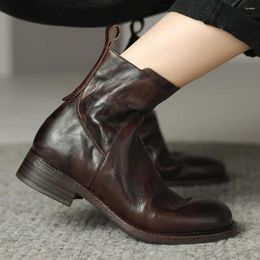 Bottes 2024 automne cheville en cuir de vache fermeture éclair latérale chaussures plates femme bottines courtes de haute qualité plissées décontractées chaussures pour femmes vente