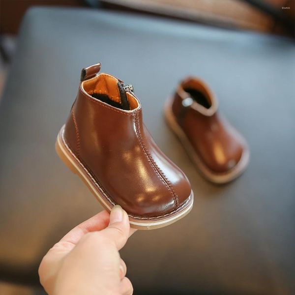 Botas 2024 otoño zapatos de bebé cuero niñas pequeñas suela de goma niños tobillo moda niños tamaño 15-25