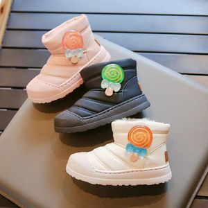 Bottes 2024 automne/hiver enfants garçons filles en cuir peluche mode imperméable antidérapant chaud enfants chaussures taille 25-35