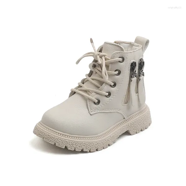 Botas 2024 otoño invierno niños estilo británico polar niño cálido pequeños zapatos de cuero niñas algodón moda botines