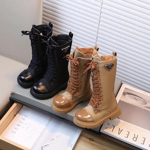 Boots 2024 automne hiver filles softs pu cuir kenes knee for girl côté zip plateforme à lacets à égalité