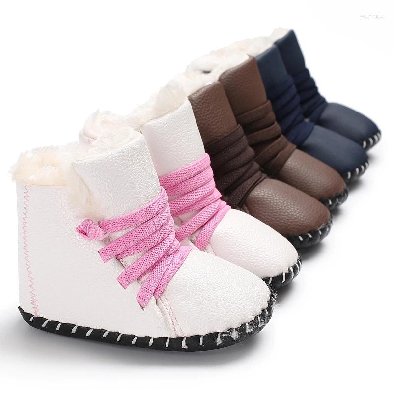 Boots 2024 Est Born Baby Girls Boys Snow Winter Leather Infant Soft Bottom Shoes PU Furry Warm 0-18M