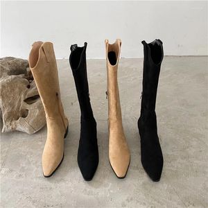 Boots 2024 mode automne / hiver pour femmes du genou chaures talons hauts pointues latérale zipper épais daim chaud