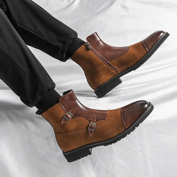 Boots 2024 Fashion Men's Point Toe Cuir en cuir de haute qualité Chaussures formelles formelles pour hommes