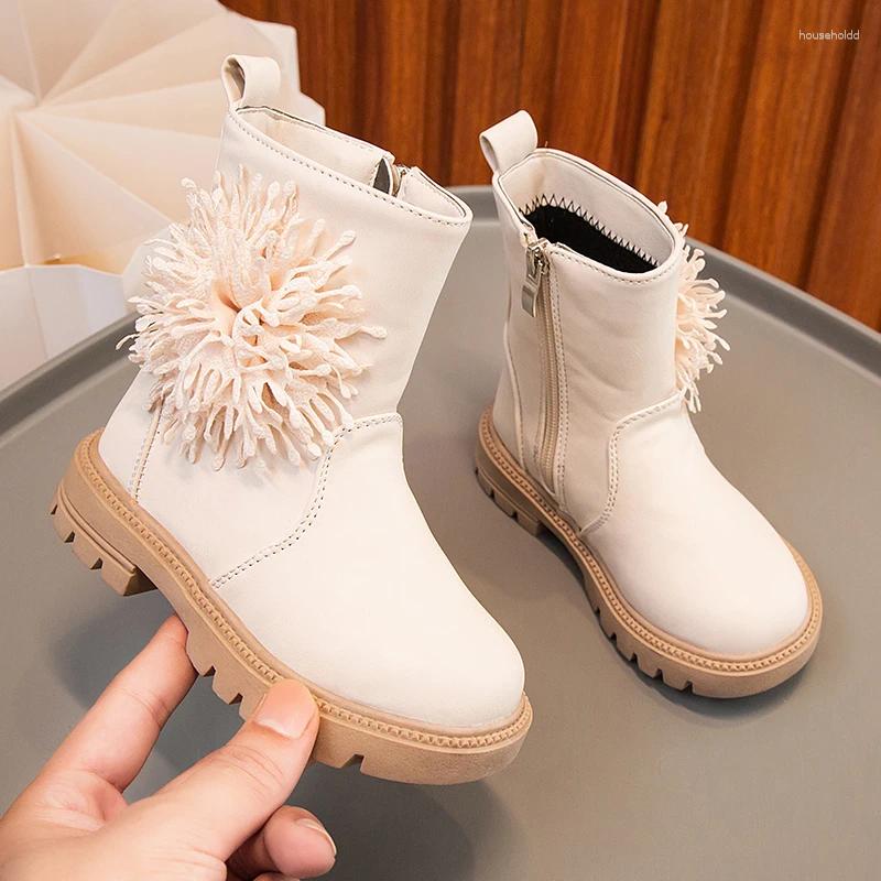 Boots 2024 Girls Flowers Cute Kids Versatile Side Zipper Non-slip Solid Color Drop Children Fashion Princess Shoes