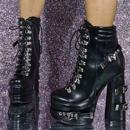 Boots 2024 Handmade Women Plateforme Winter Punk Ankle Zipper Talons Chunky Round Toe Elegant Black Party Chaussures plus taille 5-20