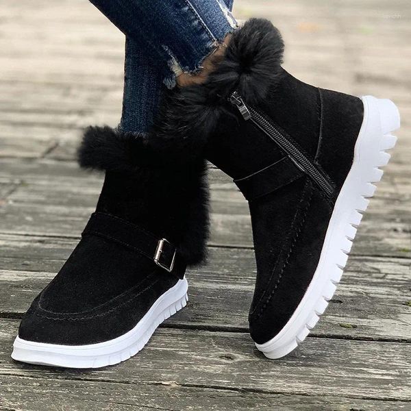 Bottes 2024 Chaussures de haute qualité pour femmes Basic Zip Winter Casual Classics Concise Bout rond Couleur unie Mode Peluche Femme