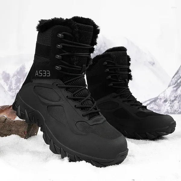 Bottes 2024 Chaussures Pour Hommes Hommes Militaire Désert Combat Hommes Camping En Plein Air Confortable Homme Tactique Botte Chaud En Peluche Fourrure Hiver