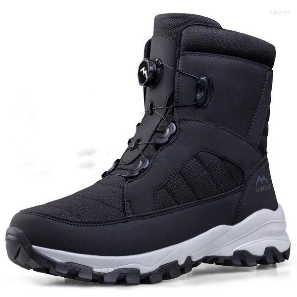 Botas 2024 Botón giratorio Hombres Peluche Cálido Nieve Zapatos de invierno Impermeable Antideslizante Senderismo Al aire libre Desierto Combate