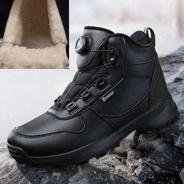 Bottes 2024 bouton rotatif Snow's Snow Pluce chaude hiver Homme Moto-cycle imperméable Chaussures en cuir Homme Homme