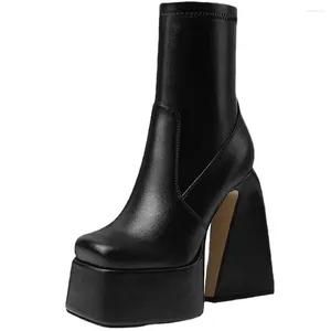 Boots 2024 Sexy Black Women's With European-American Dikke Soled Staped Stretch Zapatos de Mujer Dames platformschoenen