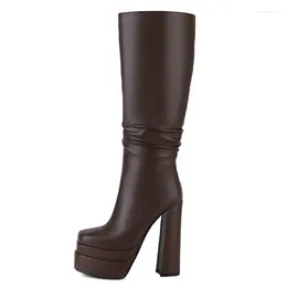 Boots 2024 Super High Heels Double Platforme Femmes Knee Automne Hiver Party Robe danse Dames Shoes Taille 34-43