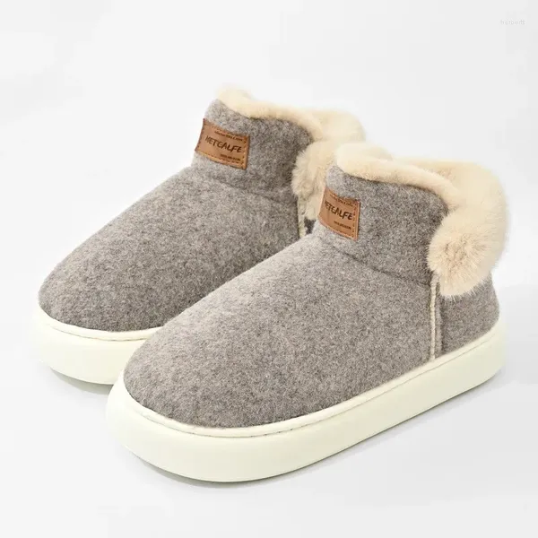 Botas 2024 Cálido Invierno Tobillo Alto Clásico Gamuza Cuero Faux Woolen Shearling Snow Slipper Top Zapato de algodón para unisex