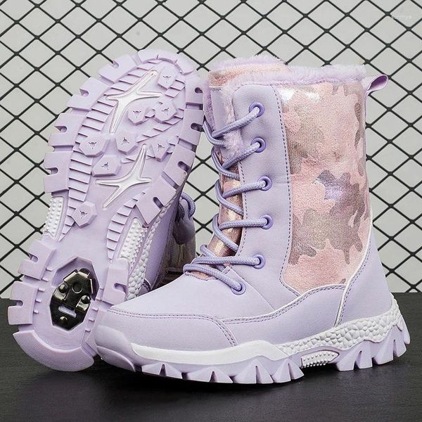 Bottes 2024 Filles d'hiver Coton chaud avec dentelle de dessin animé Enfants Mode Neige Enfants Chaussures pour tout-petits