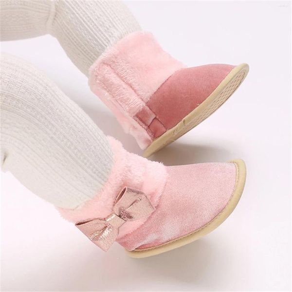 Botas 2024 Invierno Infant Baby Girls Snow Bow Decorado Cálido Primero Walker Zapatos para la ducha de Navidad