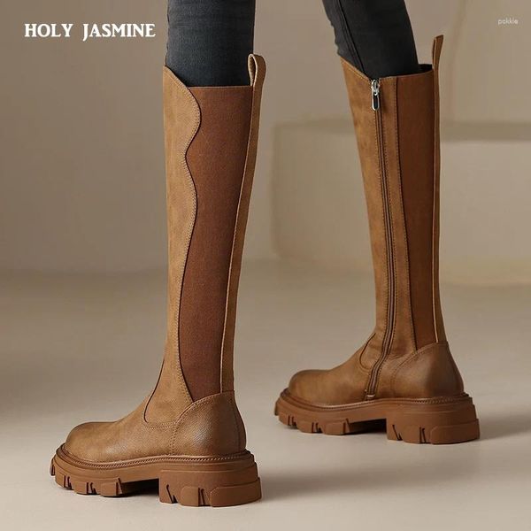 Bottes 2024 Chaussures en cuir Isplit Winter pour femmes Plateformes de chunk à genou