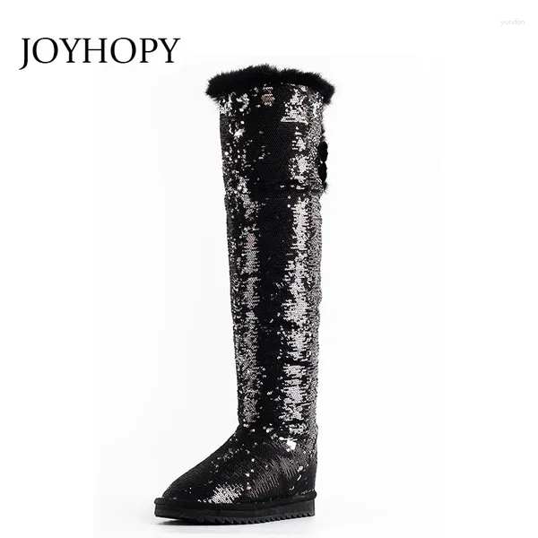 Bottes 2024 Hiver Personnalize Sequin tissu Snow Femmes Hair sur les chaussures de genou Femme doublure en peluche Long WB064