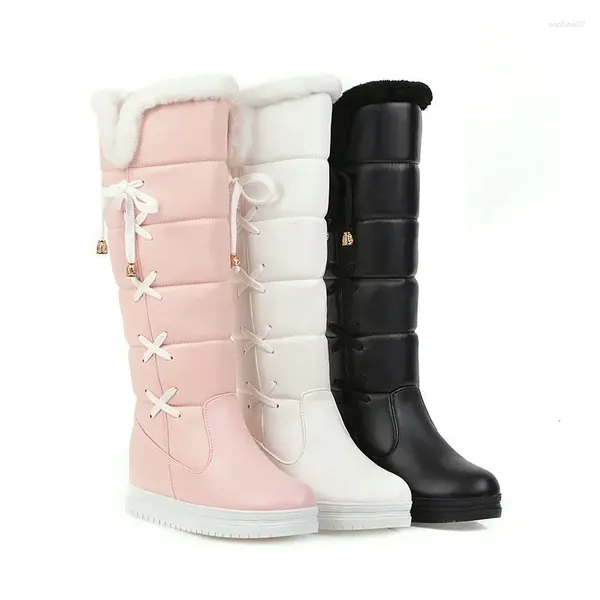 Boots 2024 hiver en peluche chaude femme confortable galent plat haut zipper neige noir blanc rose gros taille 41 42 43