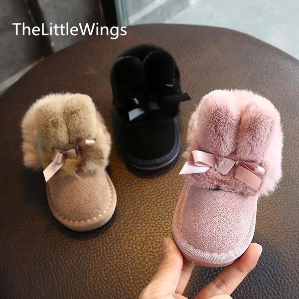 Bottes 2024 Hiver Snow Bowknot's Hair's Suede en peluche Chaussures de marche pour filles âgées de 0 à 3 ans