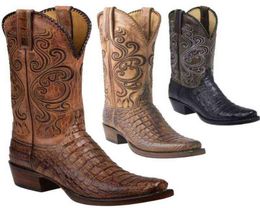 Boots 3 Color Fashion Men Women Femmes rétro Boots de cowboy brodés Pu Western Square Toe Boots plus taille 3448 T2209156650299