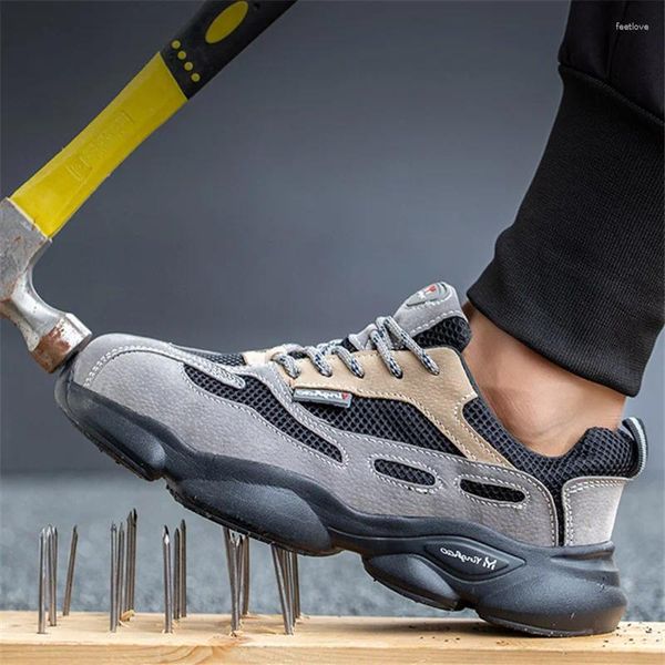 Botas 36-46 zapatos de seguridad de trabajo de moda Unisex hombres puntera de acero transpirable antideslizante antiperforación zapatillas indestructibles