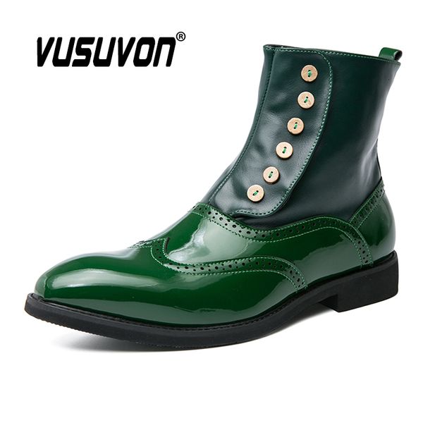 Botas 3846 Hombres Patente de cuero Autumn Fashion Brogue Zapatos Marca Cómoda Black Green Safety Gladle Flats Fold Gift 230817