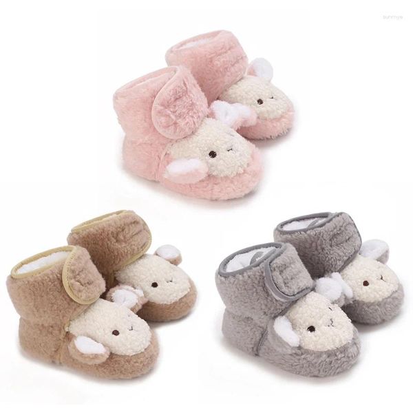 Botas 3D Oso de dibujos animados Bebé Nieve Invierno Felpa Botines cálidos Nacidos Infantes Niñas Niños Antideslizante Fondo suave Zapatos para caminar para niños pequeños