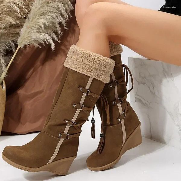 Boots 42 Taille Femme Rome 2023 hiver en peluche chaude kaki long confortant coins dames coffre hautement botas altas mujer