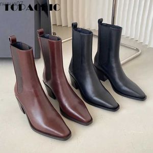 Bottes 6.20 haute qualité talon épais tempérament élégant en cuir véritable Patchwork extensible cheville Chelsea bottes femmes