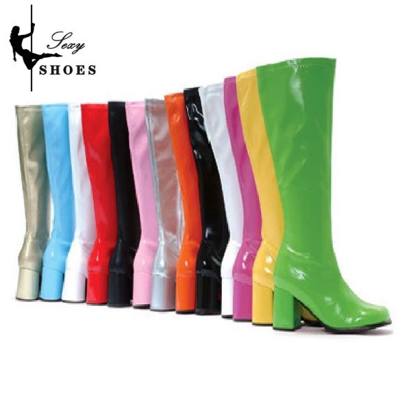 Bottes 7cm couleurs personnalisées Boots Gogo 60s 70s Talage carré Kneehigh Boots Sexy Retro Zip Femmes Répus