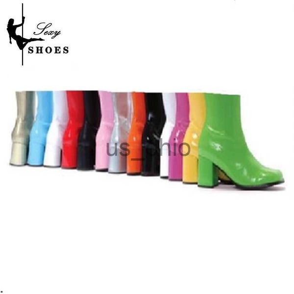 Bottes 7 cm couleurs personnalisées Gogo bottes 60 s 70 s talon carré bottines Sexy bout rond en cuir Zip femmes bottes courtes Cross Dressing chaussures J230919