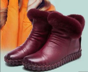 Boots A68 Rex Rabbit Fur Boots d'hiver Geatic Cuir Coue Vache Bottes Femme Chaussures en coton Softcotton Boots pour la femme