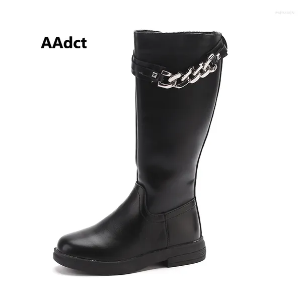 Boots Aadct 2024 Girls Princess Kids High pour la marque Fashion Metal Decoration Chaussures pour enfants