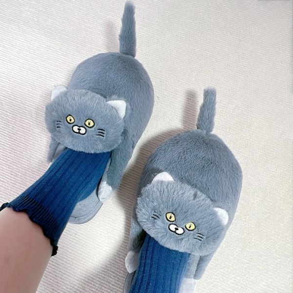 Botas zapatillas para gatos adultos zapatos de animales de dibujos animados para mujeres para mulas de hogar toboganes mujer de cumpleaños de invierno zapatilla unisex pelaje de pelaje toboganes