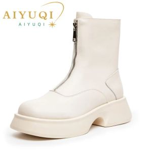 Bottes Aiyuqi Femme Chelsea Boots Geatin Leather Fashion Fourn Boots d'hiver Women Front Zipper British Style Bottes courtes féminines