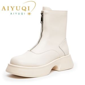 Bottes AIYUQI Femmes Chelsea Véritable Cuir Véritable Fourrure Hiver Femmes Avant Zipper Style Britannique Court 221123