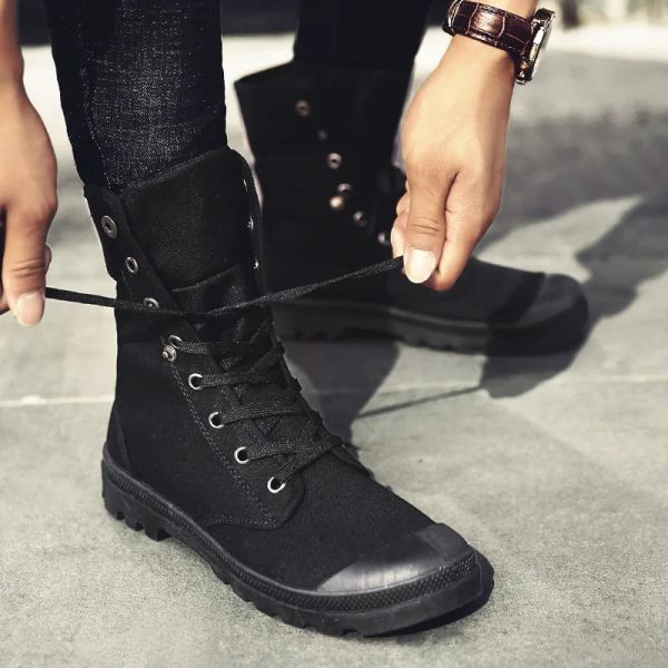 Botas All Black Men Shoes New Fashion High Top Sneakers Men Casual Canvas Shoes Boys Zapatos de Hombre Botas militares Tenis Masculino