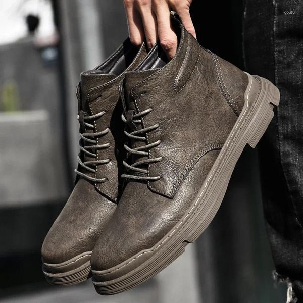 Botas All-Match Hombre Calzado casual Tobillo al aire libre High Top Hombres Oxford Zapatos Cuero genuino Moda Motocross