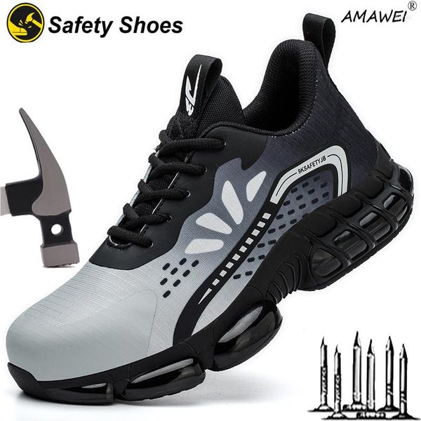 Botas Amawei Zapatos de seguridad de trabajo Punta de acero A prueba de pinchazos para hombres Mujeres Zapatillas de deporte Plus Tamaño EUR 36-46