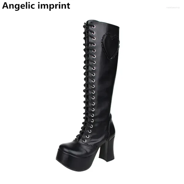 Boots Angelic Imprint Mori Girl Women Punk Motorcycle Lady Lolita Femme High Heels Pumps Dress Party Chaussures 33-47 Plateforme