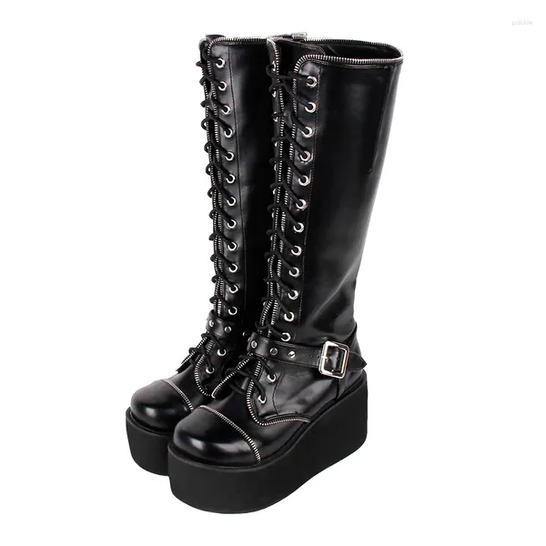 Boots Angelic Imprint Mori Girl Femmes Punk Motorcycle Cool Lady Lolita Cos Chaussures Femme High Trifle Talons Pumps Zipper 8cm 33-47