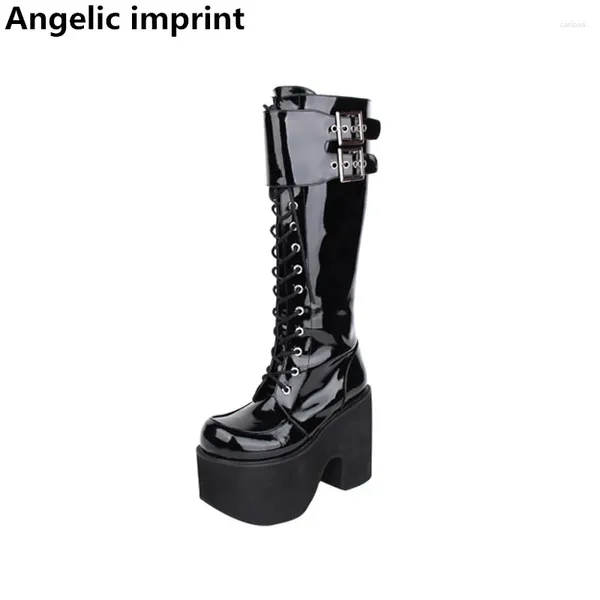Boots Angelic Imprint Femmes Mori Girl Motorcycle Punk Cosplay Chaussures Lady Lolita Femme Super High Trifle Talons 15cm