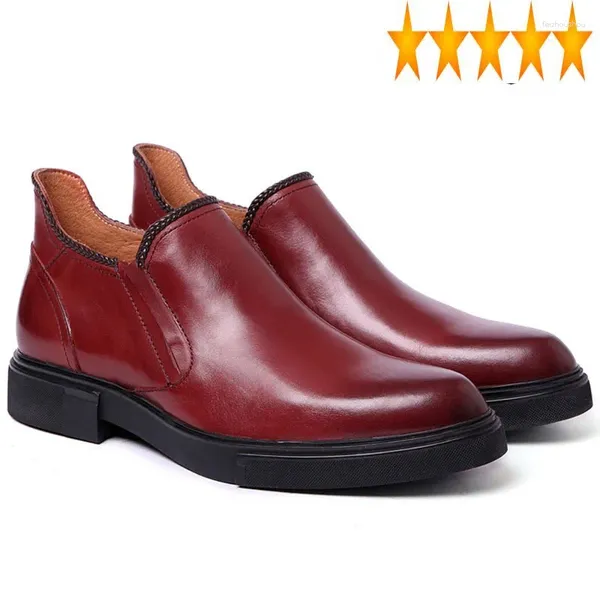 Bottes cheville marque mode haute qualité hommes bout rond sans lacet hiver Matin en cuir véritable affaires chaussures de travail mâle